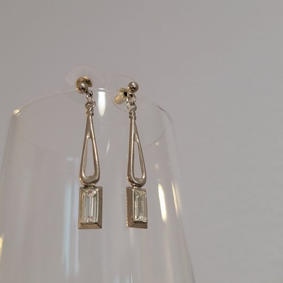 Crystal Earrings Drop Dangle Sparkly Silver Tone Vintage - Picture 1 of 5